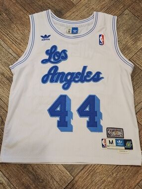 Unique Adidas Los Angeles Jerry West 44 White & Blue Classics Jersey - Size M